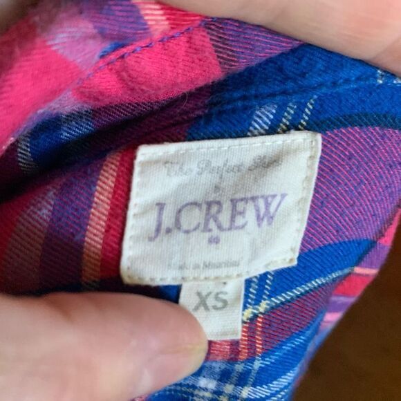 J Crew red tartan plaid business casual XS button down shirt - Picture 3 of 3